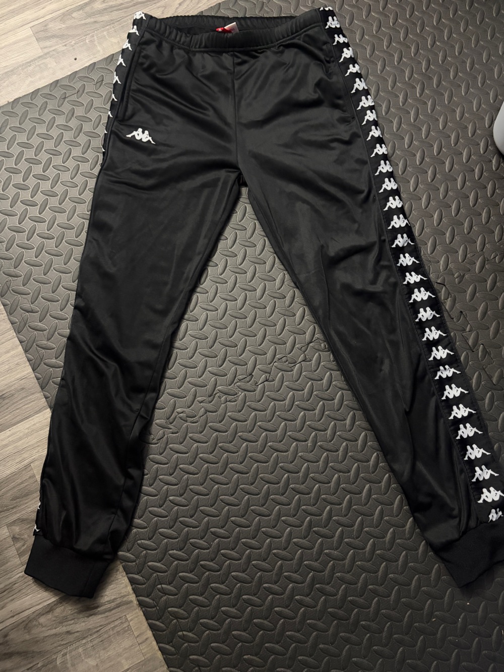 Kappa Black Jogger Pants with White Logo Tape